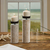 Distressed White Log Votive Candle Holders