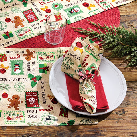 Christmas Stamps Cotton Cloth Napkins Set of 4