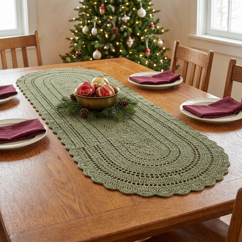 Allison Sage Green Table Runner in a Christmas dining setting