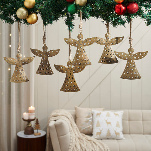 Antique Gold Metal Angel Ornament Set of 6-Lange General Store