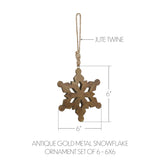 Antique Gold Metal Snowflake Ornament Set of 6-Lange General Store