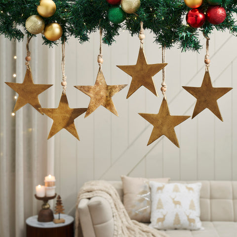 Antique Gold Metal Star Ornament Set of 6-Lange General Store