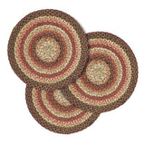 Autumn Blaze Braided Trivet 15" Set of 3 round braided placemats with a striped pattern on a white background