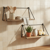 Square kitchen lifestyle image with the unequal Bar Loop shelves and country-kitchen accents
