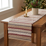 Barnwood Chindi Table Runner in a square farmhouse Christmas setting