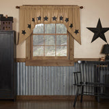 Burlap with Black Stars Swag Curtains-Lange General Store