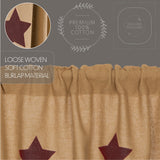 Baxter Burlap with Burgundy Stars Long Prairie Curtains-Lange General Store