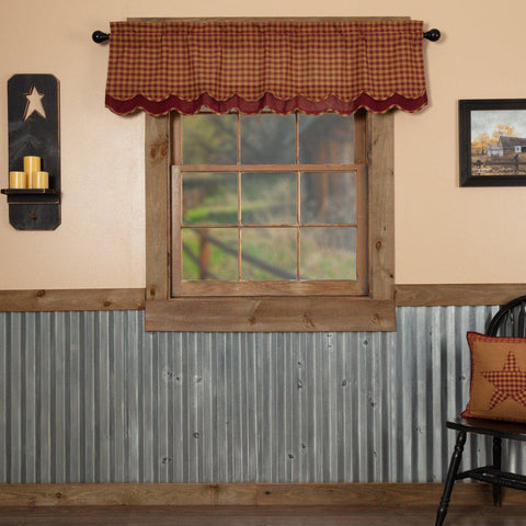 Burgundy Check Layered Lined Valance-Lange General Store