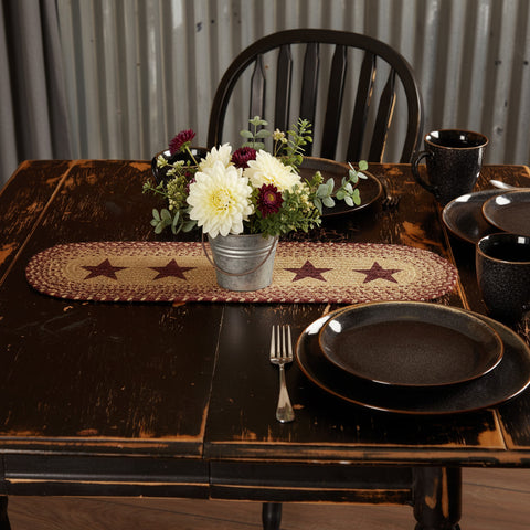 Burgundy Tan Star Table Runner-Lange General Store