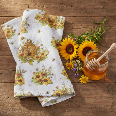 Bee Floral Toss Terry Towel-Lange General Store