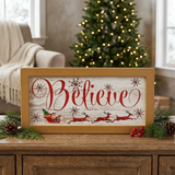 Believe Santa Sleigh Framed Sign in a Christmas lifestyle setting