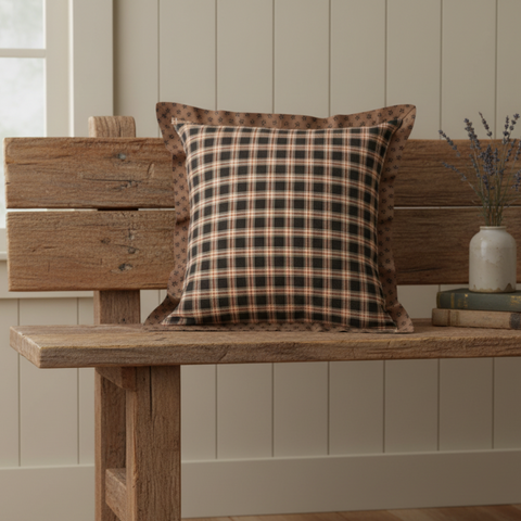 Bingley Star Plaid Pillow in a farmhouse setting