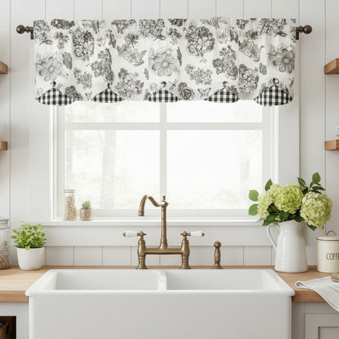 Black Check Geranium Layered Valance-Lange General Store