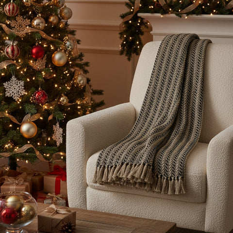 Black and Tan Cable Throw-Lange General Store