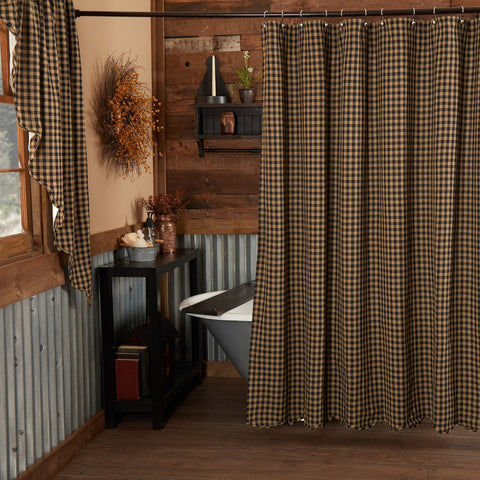 Black Check Scalloped Shower Curtain-Lange General Store