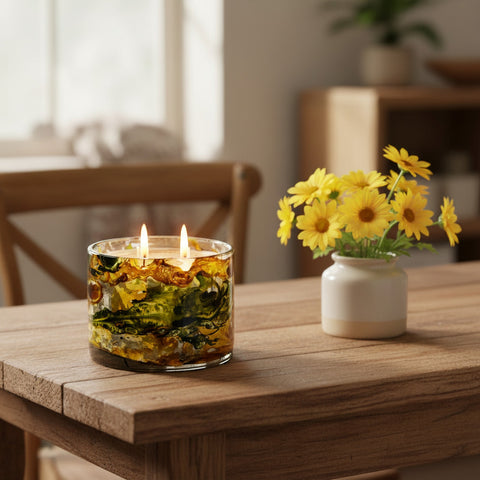 Blown Glass Tumbler Candle - Wind Yellow & Green-Lange General Store