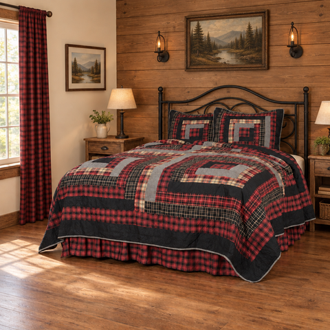 Boone Trace Quilt bedroom with wood shiplap and wall decor