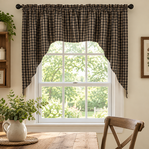 Bridgeton Black Swags in a farmhouse breakfast nook