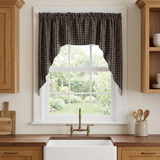 Bridgeton Navy Swags in a warm wood-tone kitchen