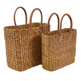 Brinkley Rattan Leather Handle Totes Set of 2