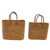 Brinkley Rattan Leather Handle Totes Set of 2