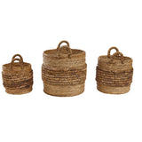 Brinkley Rattan Round Baskets Set of 3 — front view on white background showing all three graduated sizes with loop handles