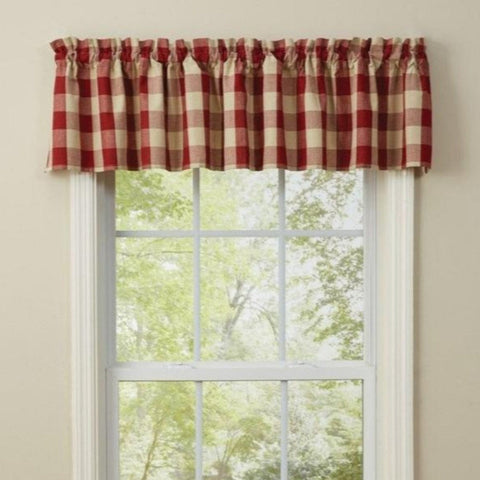 Wicklow Garnet Red Buffalo Check Valance-Lange General Store