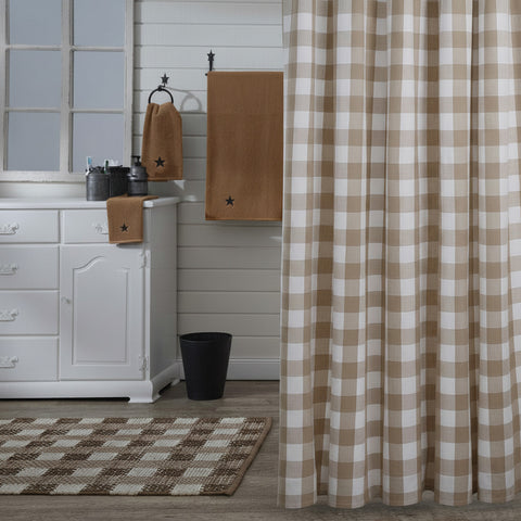 Wicklow Natural Check Shower Curtain-Lange General Store