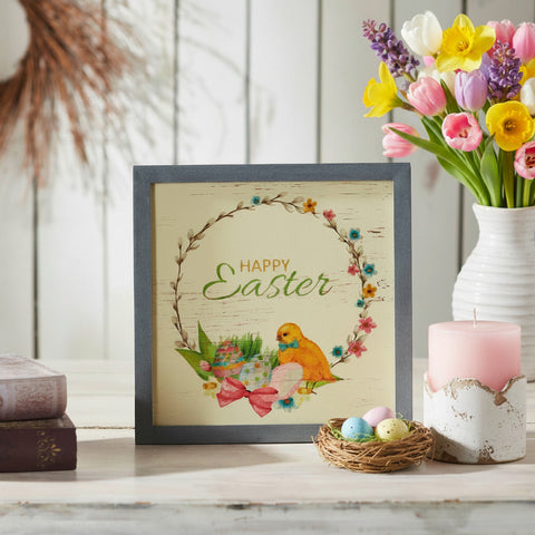 Bunny Hop Happy Easter Chick & Wreath Wall Sign-Lange General Store