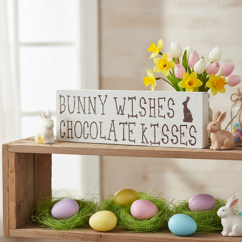 Bunny Wishes Chocolate Kisses Wooden Sign-Lange General Store