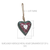 Burgundy Heritage Metal Heart Ornament Set of 6-Lange General Store