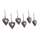 Burgundy Heritage Metal Heart Ornament Set of 6-Lange General Store