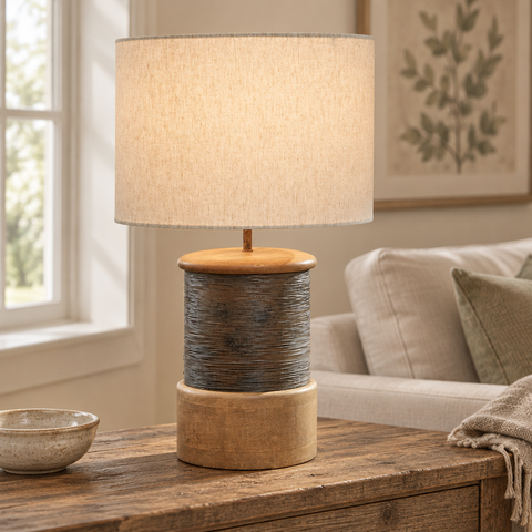 Burnawood Lamp in a farmhouse living room