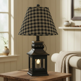 Cambridge black lantern lamp with Bridgeton black-and-tan plaid shade
