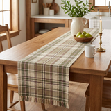 Caraway Table Runner in a square everyday farmhouse setting with fresh greenery, pottery, and a lit candle