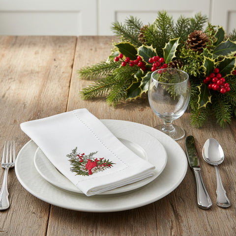 Cardinal Pine Embroidered Napkins-Lange General Store