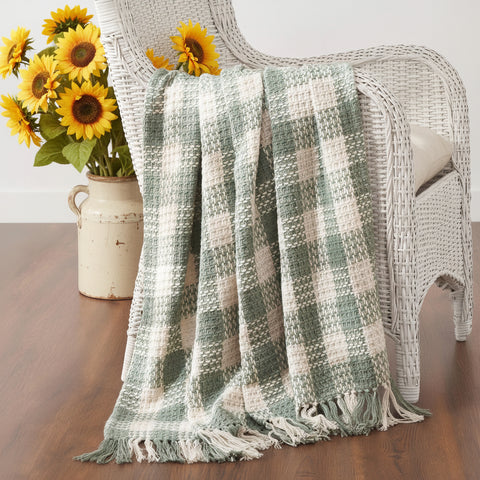 Carrington Pistachio Woven Check Throw-Lange General Store