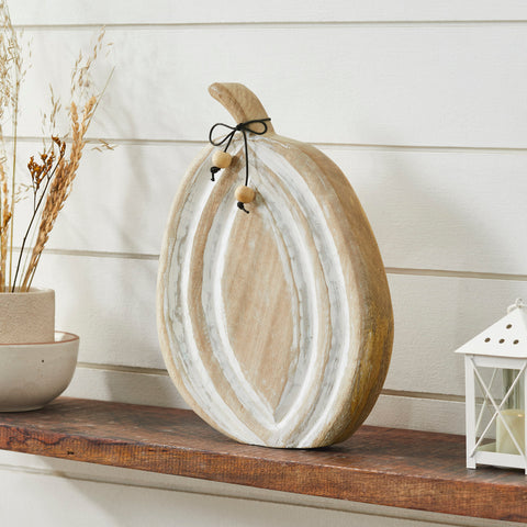 Carved Wooden Pumpkin Distressed White-Lange General Store