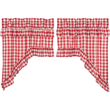Annie Red Buffalo Check Ruffled Swag Curtains-Lange General Store