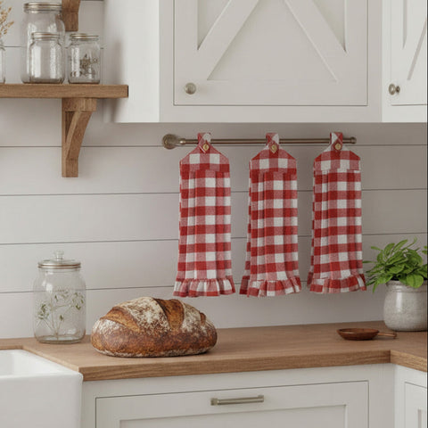 Cherry Ann Check Button Loop Tea Towel Set of 3-Lange General Store