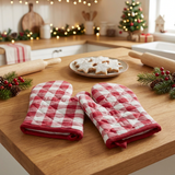 Cherry Ann Check Oven Mitt Set of 2 in a Christmas kitchen setting