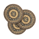 Chestnut braided trivet set of 3 in chestnut brown, country black, and dark tan jute blend