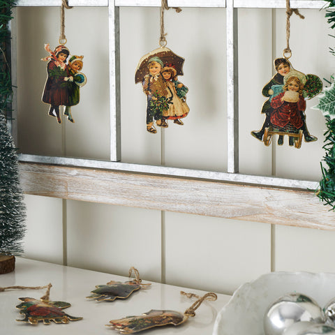 Children at Christmas Metal Ornaments Set of 6-Lange General Store