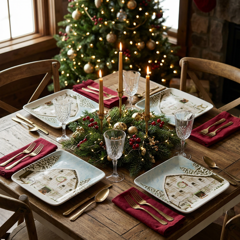 Festive Christmas Barn salad plate set of four lifestyle image