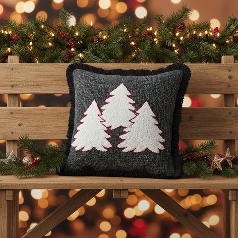 3 Christmas Trees Black Woven Pillow-Lange General Store