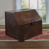 Copper Pine Bread Box crafted from antiqued copper tinderbox brown metal with embossed pinecone motifs