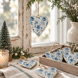Cottage Blue Floral Metal Ornament Set of 6