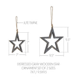 Distressed Gray Wooden Star Ornament Set of 2-Lange General Store