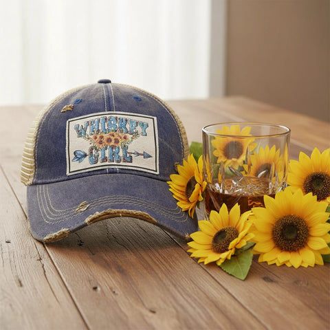Distressed Trucker Cap - Whiskey Girl-Lange General Store
