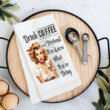 Drink Coffee Retro Housewife Funny Flour Sack Towel-Lange General Store
